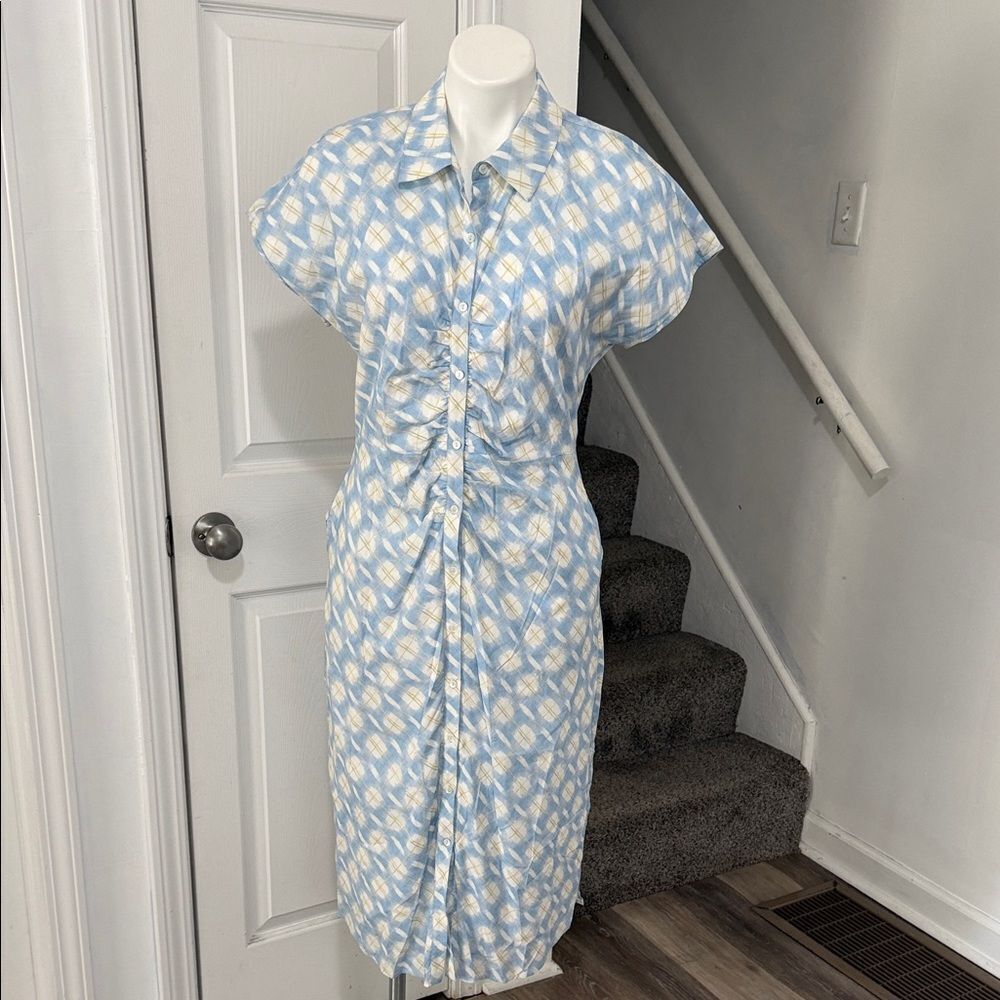 Ecru Blue and Cream Midi Dress Size 10 NWT